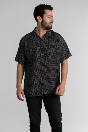 Labirent Desen Oversize Gömlek - Siyah 812-22Y03026