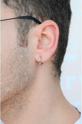 Erkek Gümüş Renk Çelik Halka Küpe 14 Mm Küçük Boy ABGPXY89