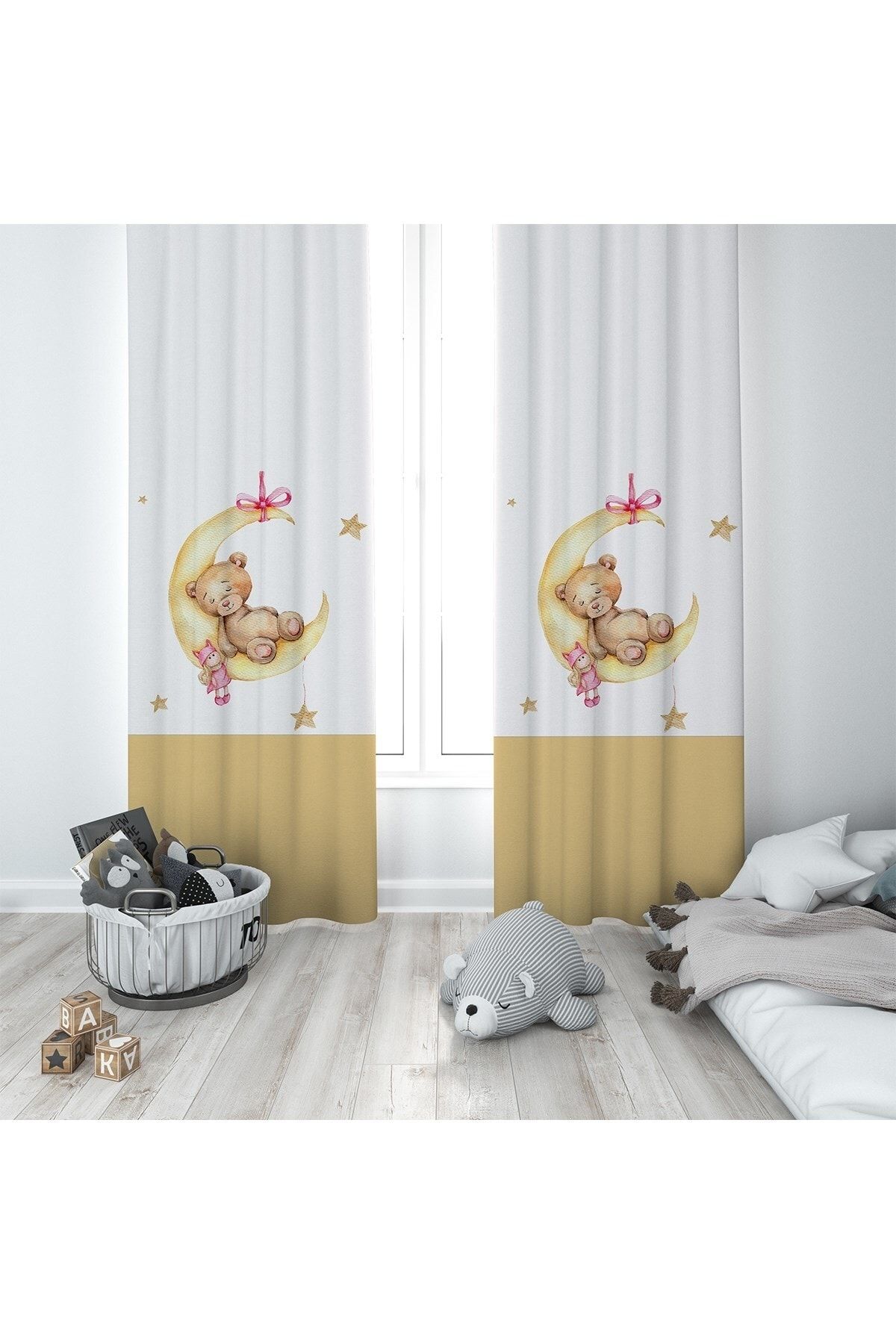 linazaitun Ursule Roz Dormit Pe Lună, Imprimare Digitală Cu Model, Lavabilă, Perdea De Fundal Pentru Cameră Pentru Copii - 70 x 200