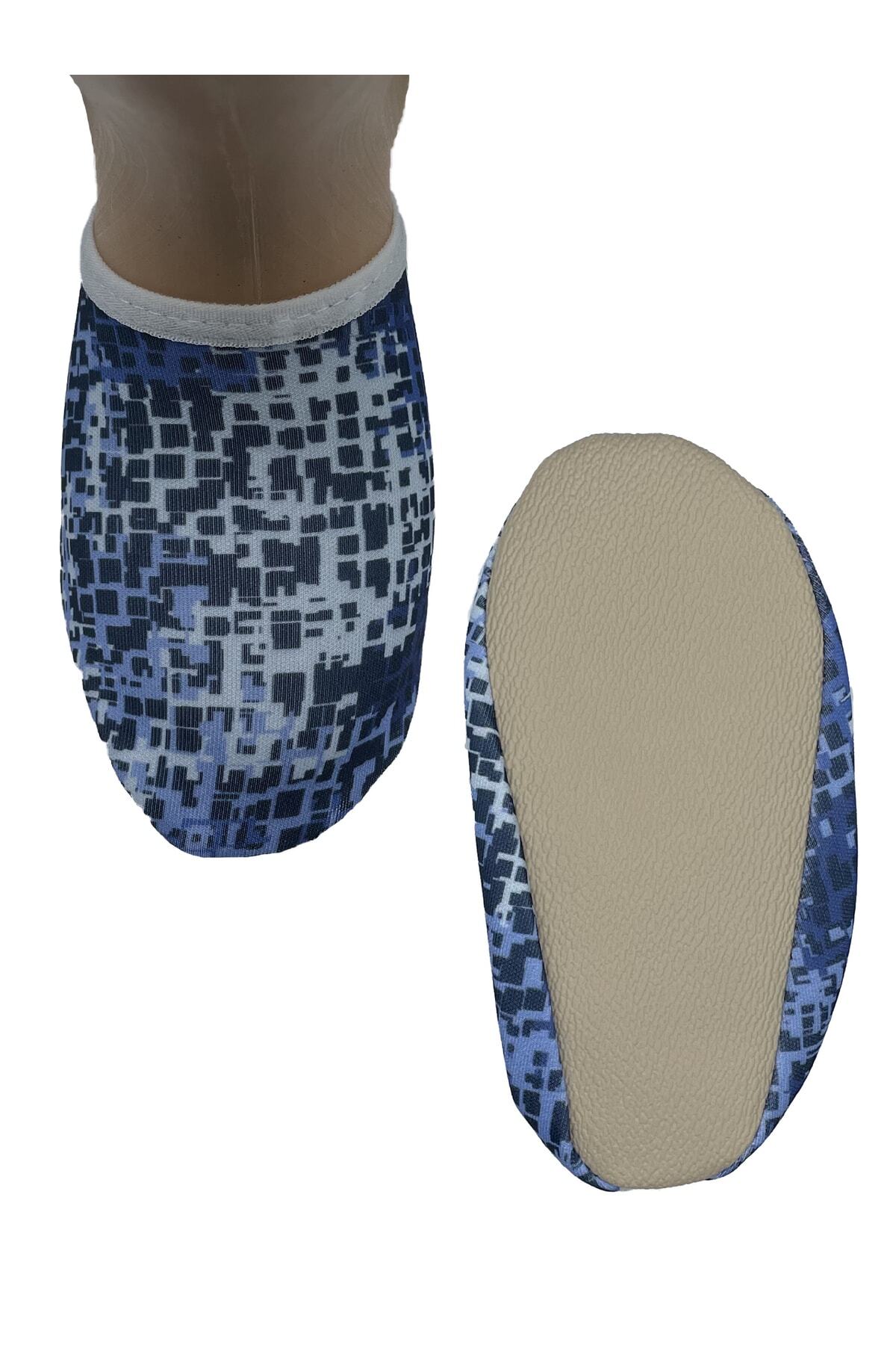 Children's Blue Square Pattern Anti-Slip Sole Pool and Sea Shoes