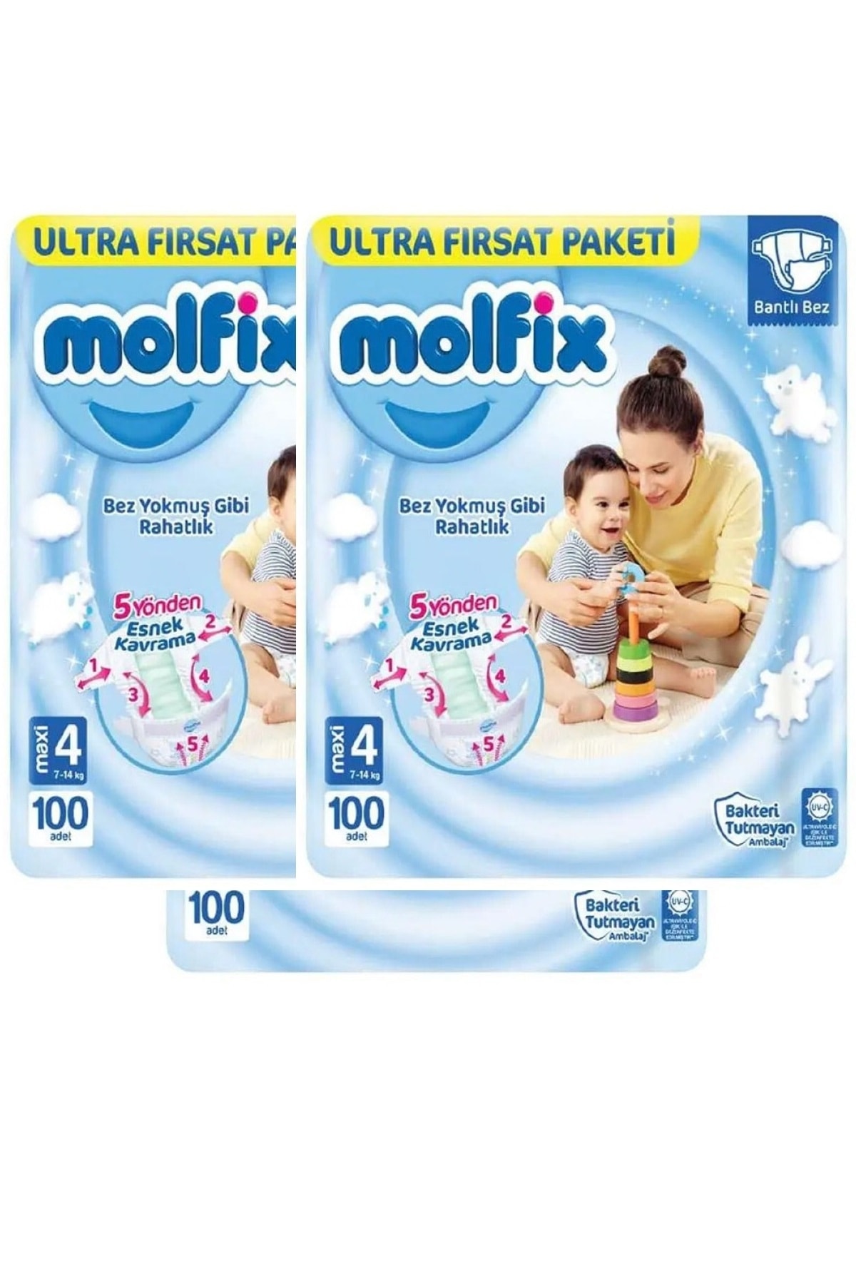 Molfix Bebek Bezi Ultra Fırsat Paketi Maxi 4 No 100 'lü *3 Pkt