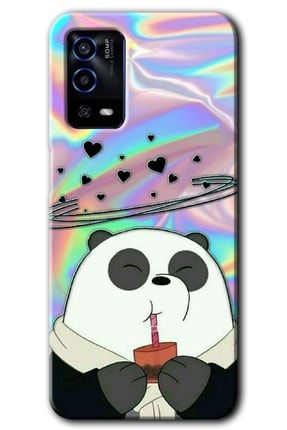 A55 Kılıf Hd Desen Baskılı Arka Kapak + Temperli Cam - Milkshake Panda bera-Oppo A55-cm-op-19