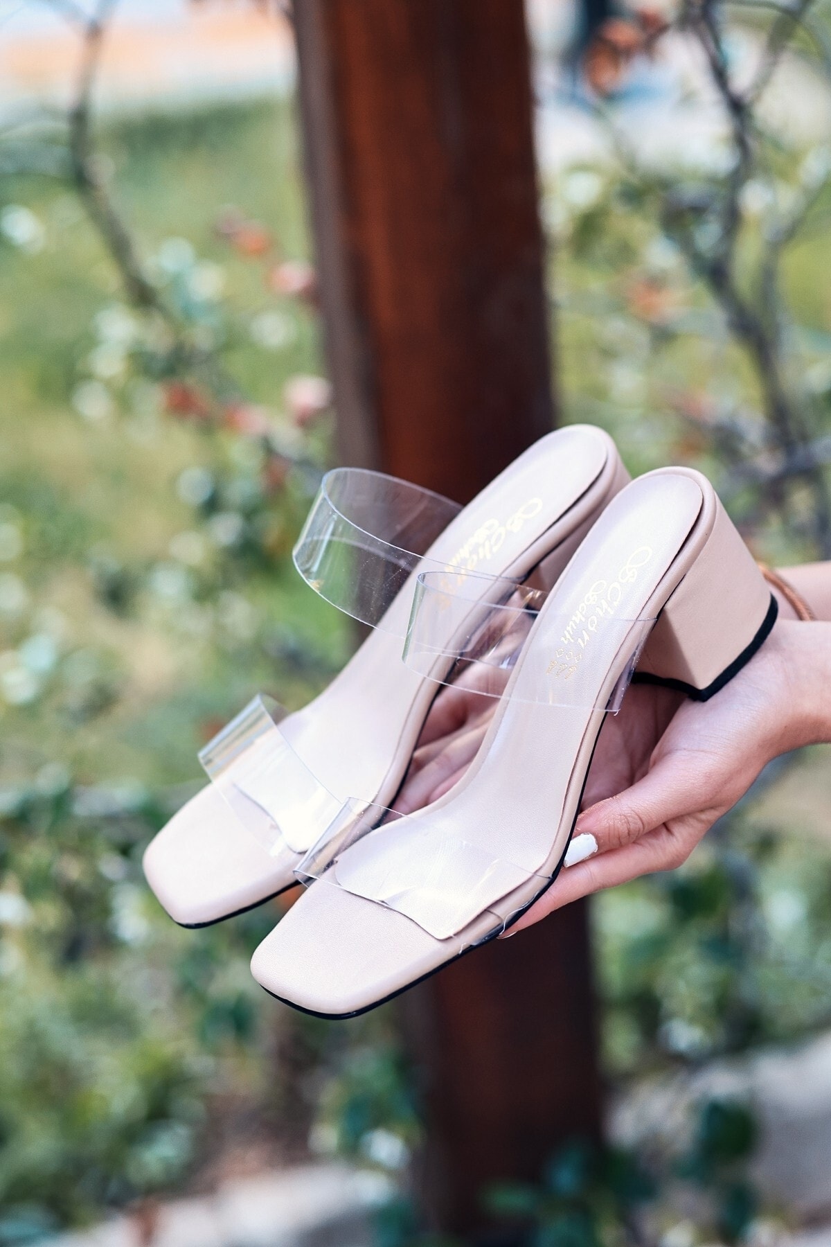 Kadın Nude / Ten Silv Nude Cilt Topuklu Terlik