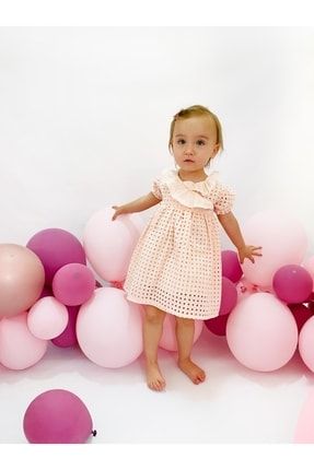 Kız Bebek Çocuk Fırfır Detaylı Kısa Kol Fisto Elbise-somon LADY