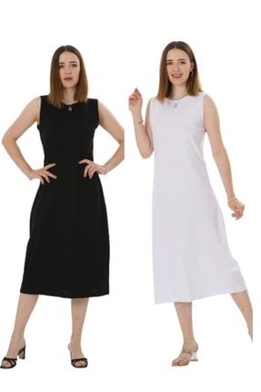 Kadın 2'li Siyah Beyaz Içlik Elbise AVNS1000