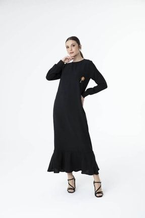 Loreen Fashion Broşlu Siyah Elbise 22355