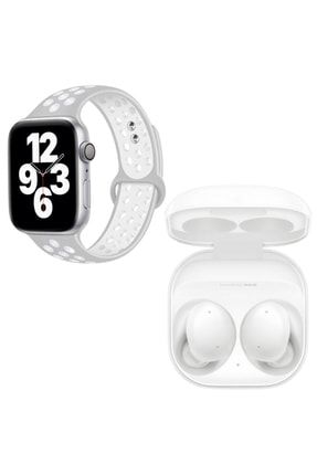 Samsung Uyumlu Galaxy Buds+ Beyaz Bluetooth Kulaklık Watch 7 Gümüş Nike Akıllı Saat LTS8423