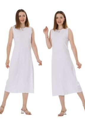 Kadın 2'li Beyaz Içlik Elbise AVNS1000