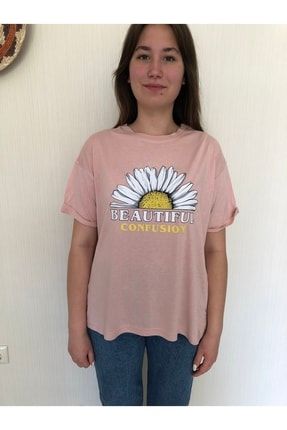 Kadın Oversize Baskılı Duble Kol T-shirt 6543215231110