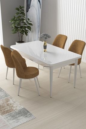 Nil Serisi Beyaz Sabit Yemek Masası&mutfak Masası +4 Cappucino Sandalye CNS54BYZNİL