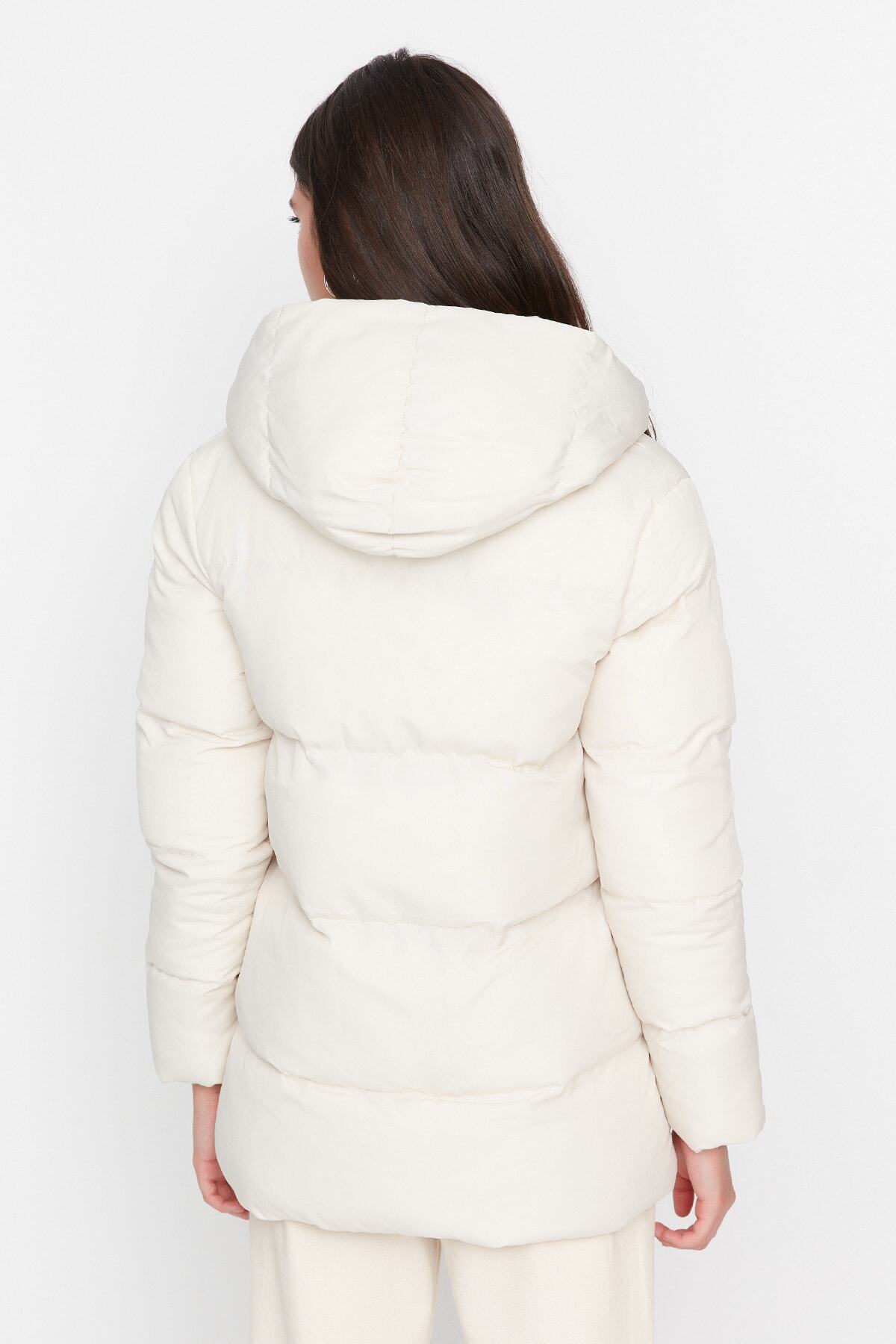 Trendyol Collection-Bézs túlméretes kapucnis kabát TWOAW23MO00250 5