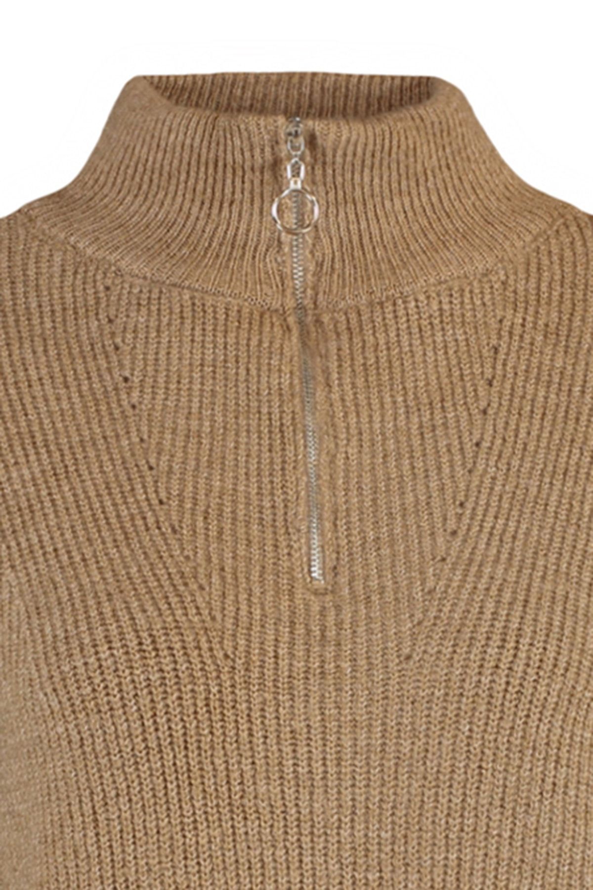 Trendyol Collection-Мек текстуриран трикотажен пуловер с цип и двойка Camel - Twoaw20Xs0009 8