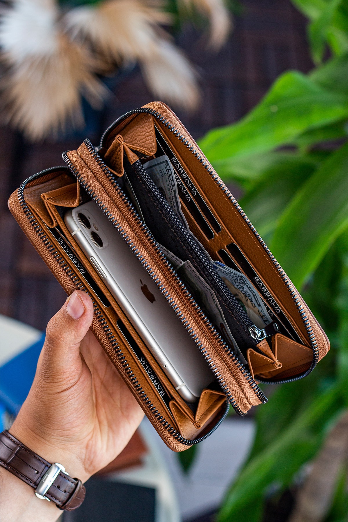 Orleans Genuine Leather Phone Compartment Handbag Wallet Card Holder