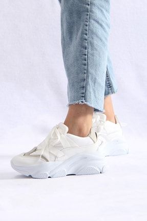 Kadın Kalın Taban Beyaz Sneaker Ayakkabı TRPY250045