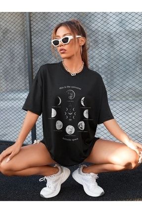Siyah Dolunay Baskılı Oversize T-shirt TSH-009