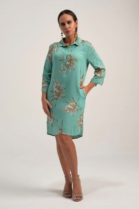Yaprak Desen Viskon Yazlık Tunik Elbise 3204