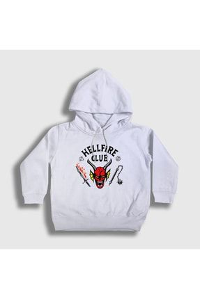 Unisex Çocuk Beyaz Hellfire Club Dizi Stranger Things Kapüşonlu Sweatshirt 309519tt