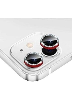 Iphone 11 / Iphone 12 Mini/iphone 12 Uyumlu Swarovski Taşlı Kamera Lens Koruyucu Mercek Kırmızı TYC00493200469