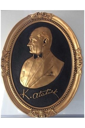 Atatürk Tablosu Kabartma Dekoratif Altın Varaklı Ahşap Çerçeve 60x90 Cm ASİL272