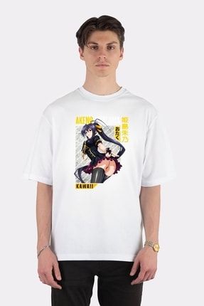 Unisex Beyaz Oversize T-shirt Akeno Himejima, High School Dx , Anime Waifu AA1039