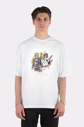 Unisex Beyaz Oversize T-shirt Star Wars Mandalorian Boba Fett Honor The Deal AA1330