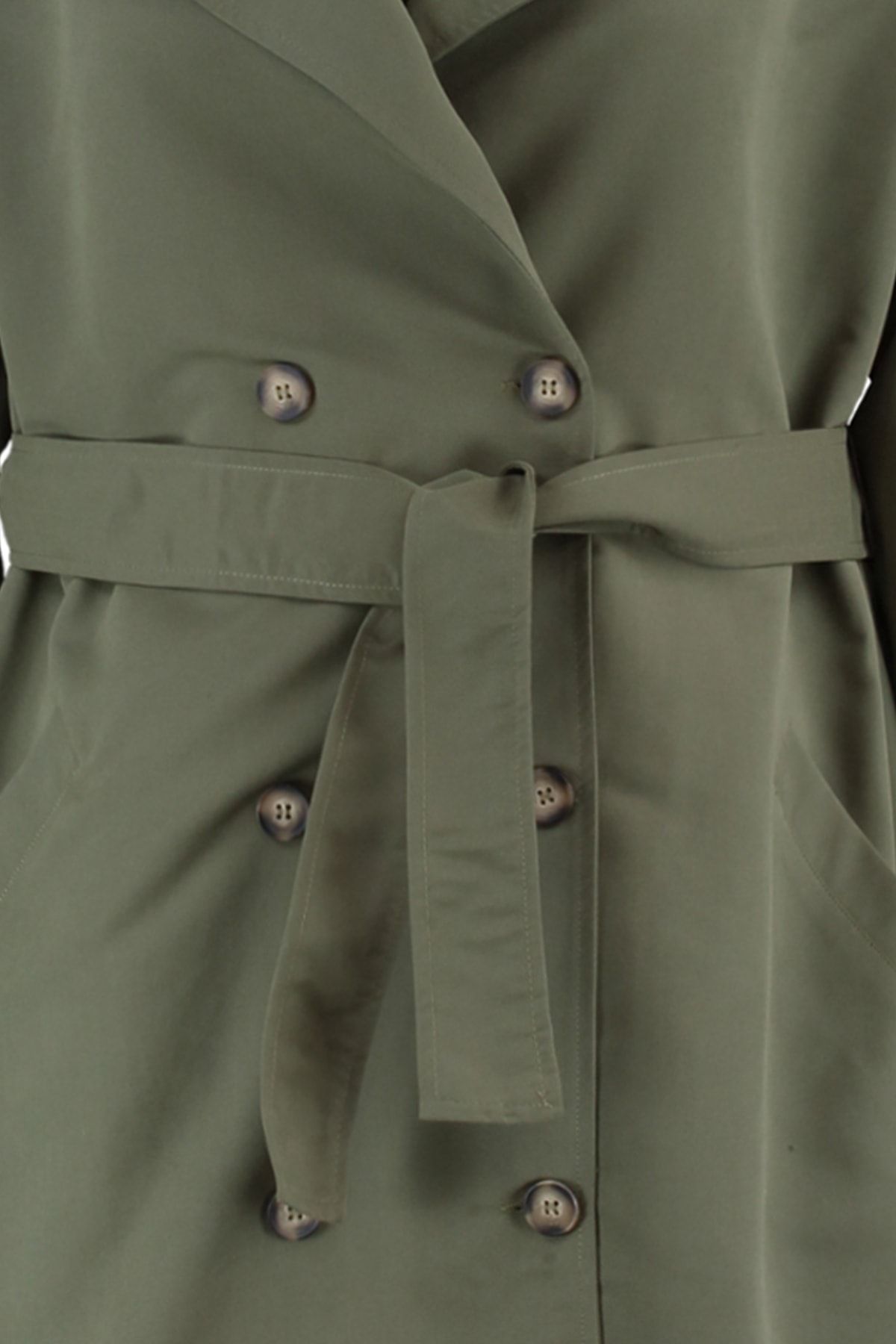 Trendyol Curve-Khaki Shoulder Epaulet Detailed Jacket Collar Belted Wide Fit Trench Coat Tbbaw23Bm00001 7