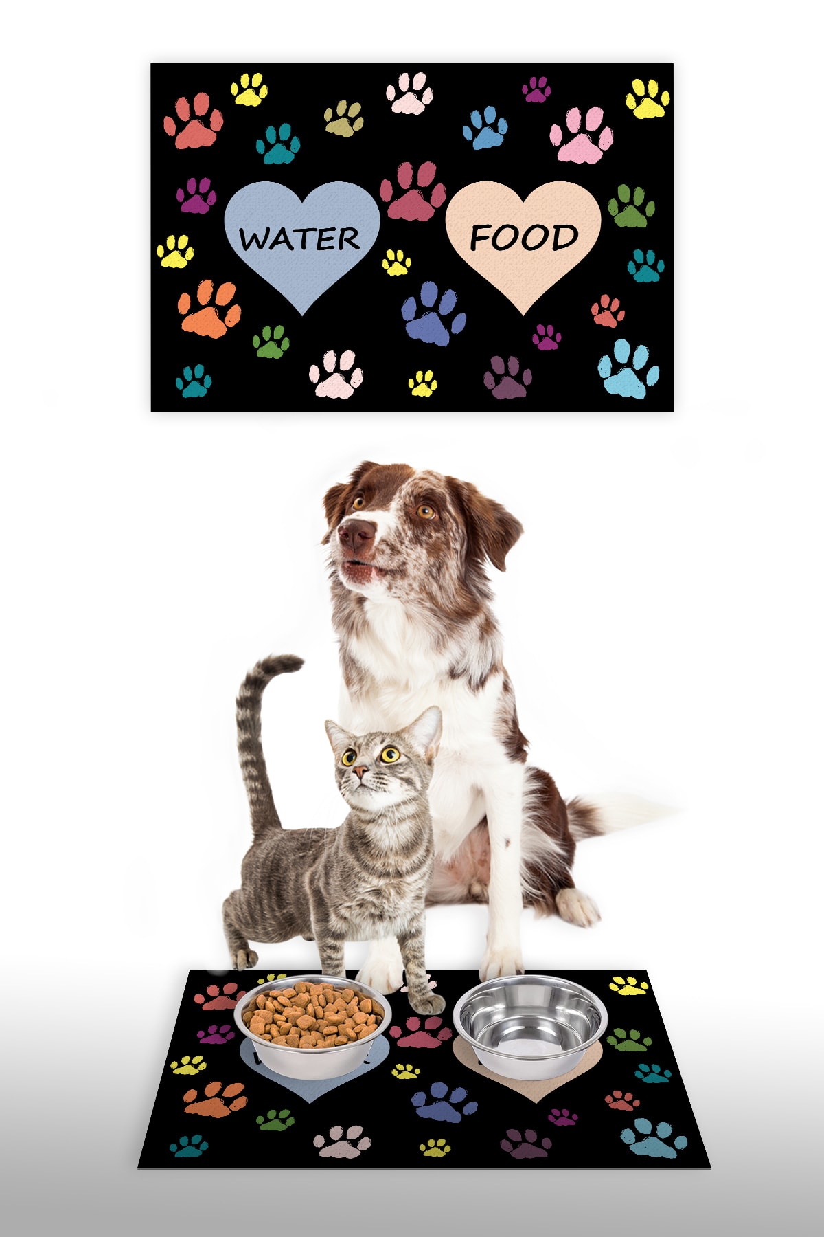 Vagonik Dijital Baskılı Dekoratif Çok Amaçlı Mama Altlığı Mama Paspası