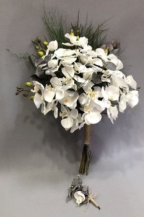 Beyaz Orkideli Ve Okaliptus Yeşillikli Gelin Buketi CCKBN-107