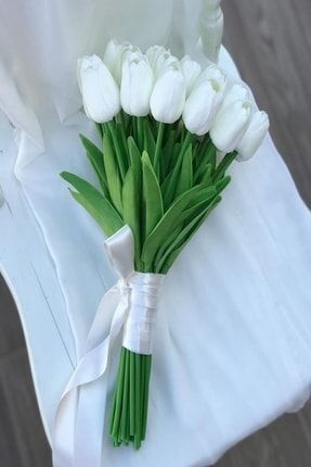 Gelin Buketi Kırık Beyaz Renk Kaliteli Islak Lale Damat Yaka Çiçeği 0071