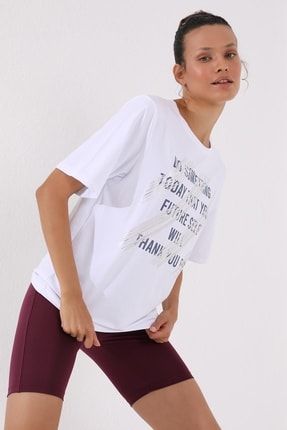 Kadın Deforme Yazı Baskılı Oversize O Yaka T-shirt - 97133 T10BY-97133