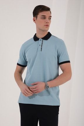 Buz Mavi Erkek Basic Çift Düğmeli Standart Kalıp Polo Yaka T-shirt - 87944 T10ER-87944