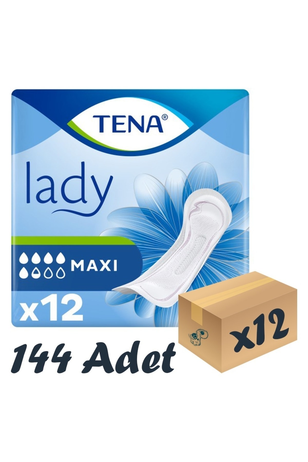 TENA Lady Maxi, Kadın Mesane Pedi, Idrar Kaçırma Pedi 5.5 Damla, 12’li 12 Paket 144 Adet