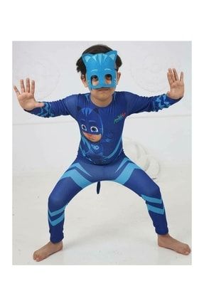 Baskılı Pijamaskeliler Kostümü - Pijamasks Kostümü + Maske Hediyeli - Catboy Kostümü kedicocukkostummaskeli