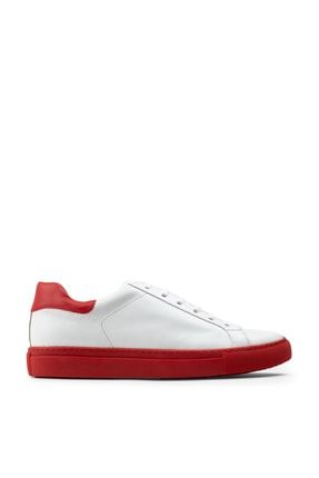 Kırmızı - Hakiki Deri Beyaz Sneaker Erkek Ayakkabı 01829MBYZC03