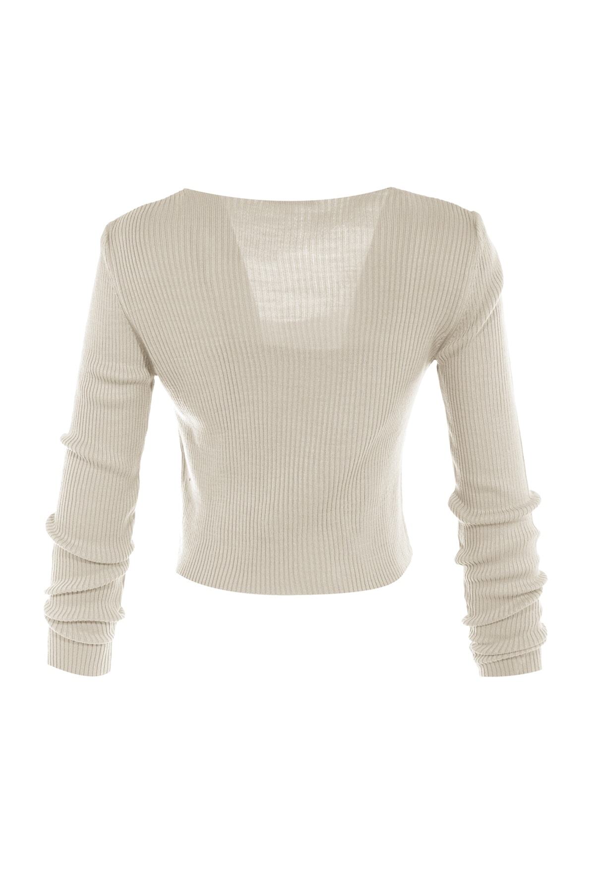 Trendyolmilla  Taş Crop Bağlama Detaylı Bluz-Hırka Triko Takım Triko Hırka TWOSS21HI0002 - Görsel 7