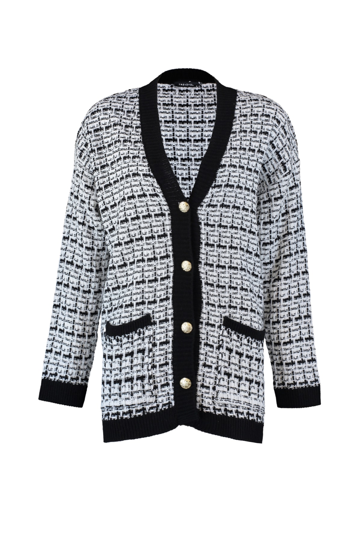 Trendyolmilla  Siyah Geniş Kalıp Tüvit Görünümlü Simli Triko Hırka TWOAW21HI0250 - Görsel 7