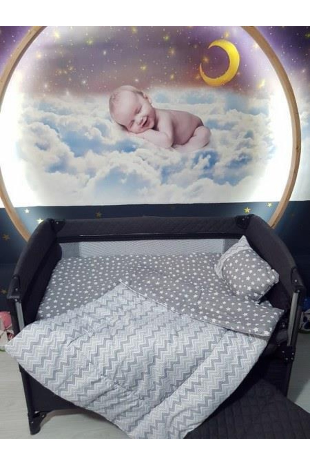 bebek_iklimi 70x120 Bebek Uyku Seti Cibinlikli Ince Zigzag Desen Park Beşiklere Uyumlu 12 Parça (beşik Hariçtir) fotoğrafı 3 (önizleme)