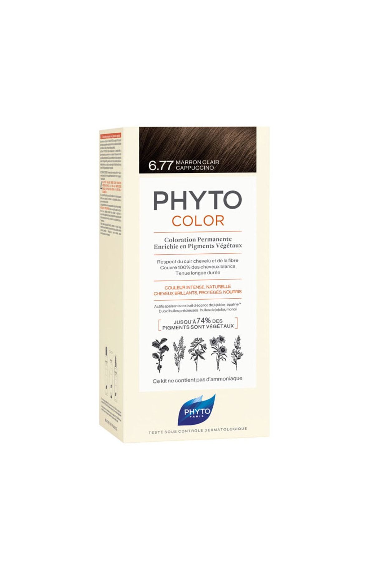 رنگ موی گیاهی 6.77 کاپوچینو قهوه ای سفید با خاصیت پوشانندگی Phyto