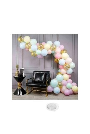 Pastel Renkler Makaron Balonlar Doğum Günü Balon Zinciri 62 Parça prts7804
