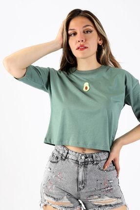 Avokado Baskılı Yeşil Kemer Boy Kadın Tshirt BM8160029