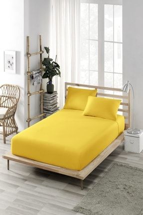 (Pamuklu Penye) Çift Kişilik Lastikli Çarşaf (Yüksek Yataklara Uygun) Sarı (30 cm Derinlik) CRSFX9083