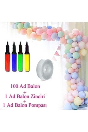 Makaron Pastel Balon + Balon Zinciri Ve Pompa Seti Soft Balon 100 Adet TPKT000003775