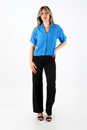 Basic Mavi Keten Kadın Gömlek SS22W-BM00194