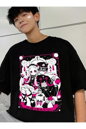 Siyah Renk Harajuku Hanako-kun Baskılı Unisex Oversize Anime T-shirt FRK05HNKFRK