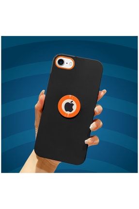 Iphone 7 Uyumlu Kılıf Candy Silikon Kılıf Siyah + Turuncu 3562-m6