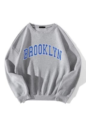 Kadın Oversize Gri Brooklyn Baskılı Sweat Lms-BrooklynMavi1