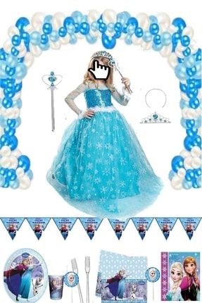 Frozen Elsa Uzun Kol Kostüm Ve Doğum Günü Parti Seti 8 Kişilik Lüks Set dgpskostmbz444