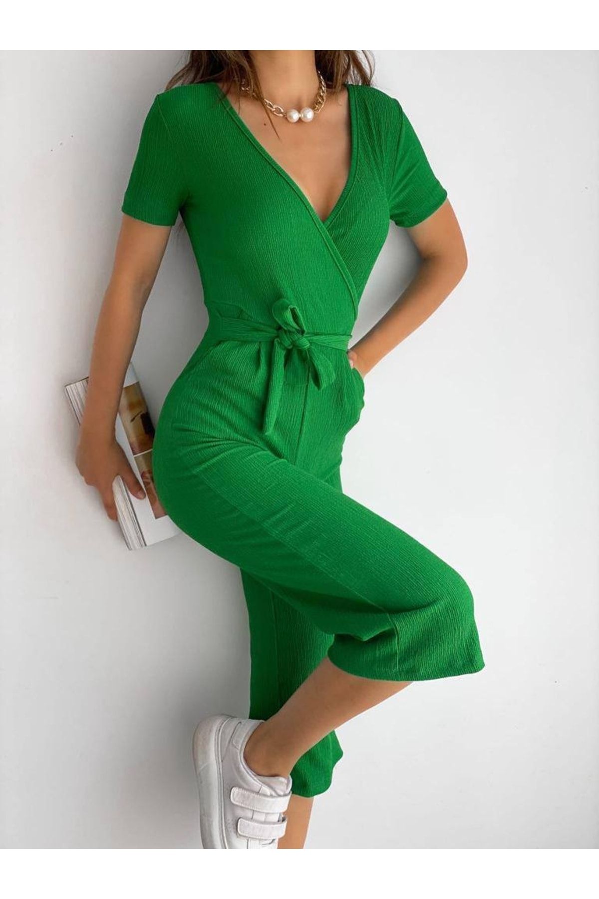 alenmoda Double Breasted Collar Wrap Jumpsuit Trendyol