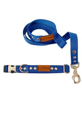Mavi Küçük Orta Irk Köpek Boyun Tasması ve Gezdirme Kayışı Tasması Seti BL45247505