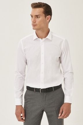 Erkek Beyaz Ütülemesi Kolay Slim Fit Dar Kesim Klasik Yaka Pamuklu Gömlek 4A2000000001